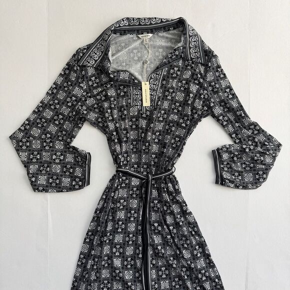 Max Studio Geometric Black White Tie Waist Dress Size Large NWT - Picture 2 of 6